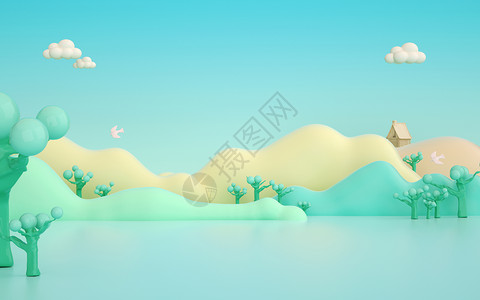 植物背景插画3D春游踏青设计图片
