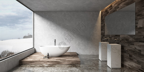 户外浴缸3D卫浴场景设计图片