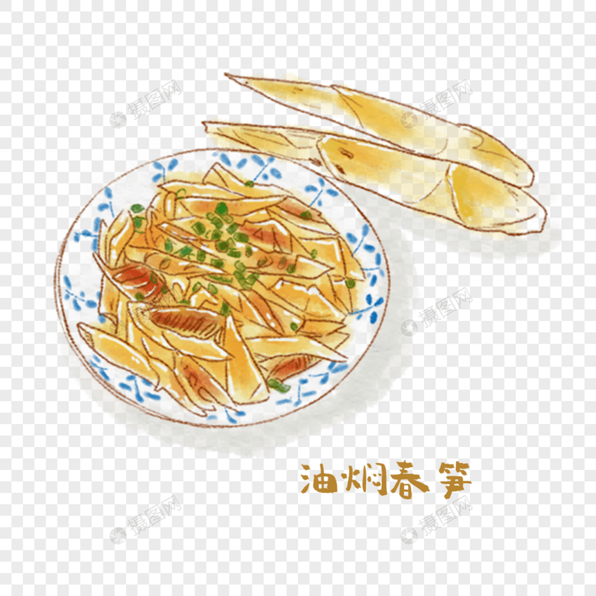 油焖春笋浙菜手绘美食图片