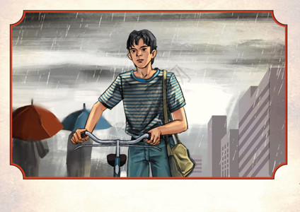 行走在路上海报雨天打工人上班复古GIF高清图片
