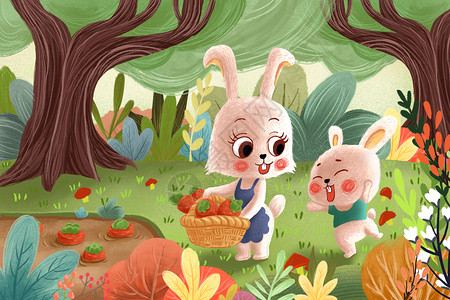 兔子拔萝卜拔萝卜的小兔子插画