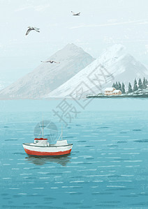 海边风景装饰画北欧风景插画