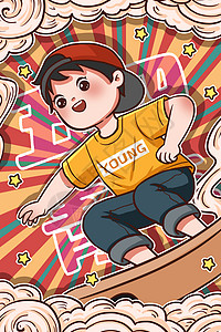 滑滑板男孩青年节滑板男孩插画插画