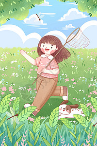 小满手机海报麦田的女孩插画插画