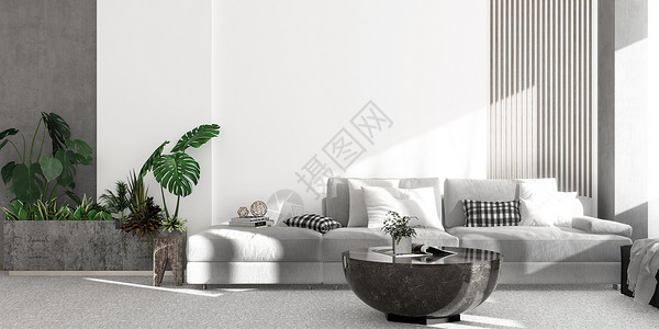 沙发植物清新室内场景设计图片