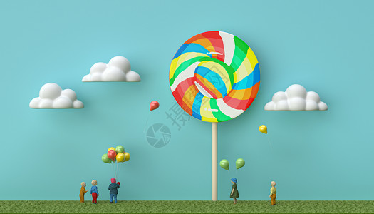 棒棒糖插画C4D儿童节场景设计图片