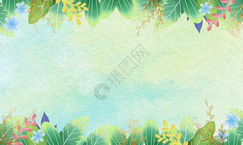水彩小清新树叶绿色植物背景设计图片