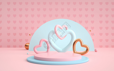 唯美蛋糕粉色爱心展台设计图片