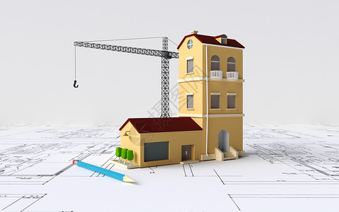 黄色建筑房子房产开发建筑模型设计图片