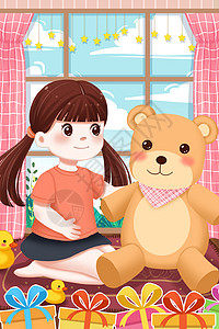 儿童节的小女孩和玩具熊图片