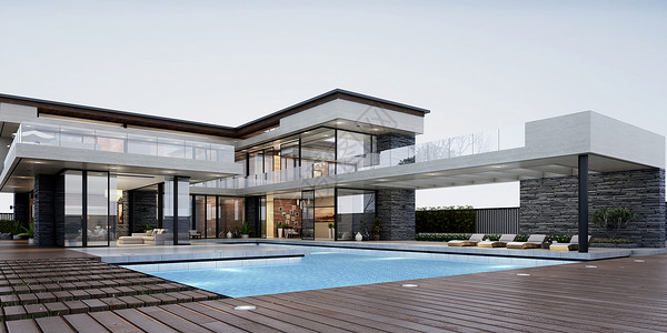 高档游泳池3D现代豪华建筑设计图片