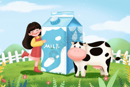 牛奶可可女孩抱着牛奶开心的笑GIF高清图片