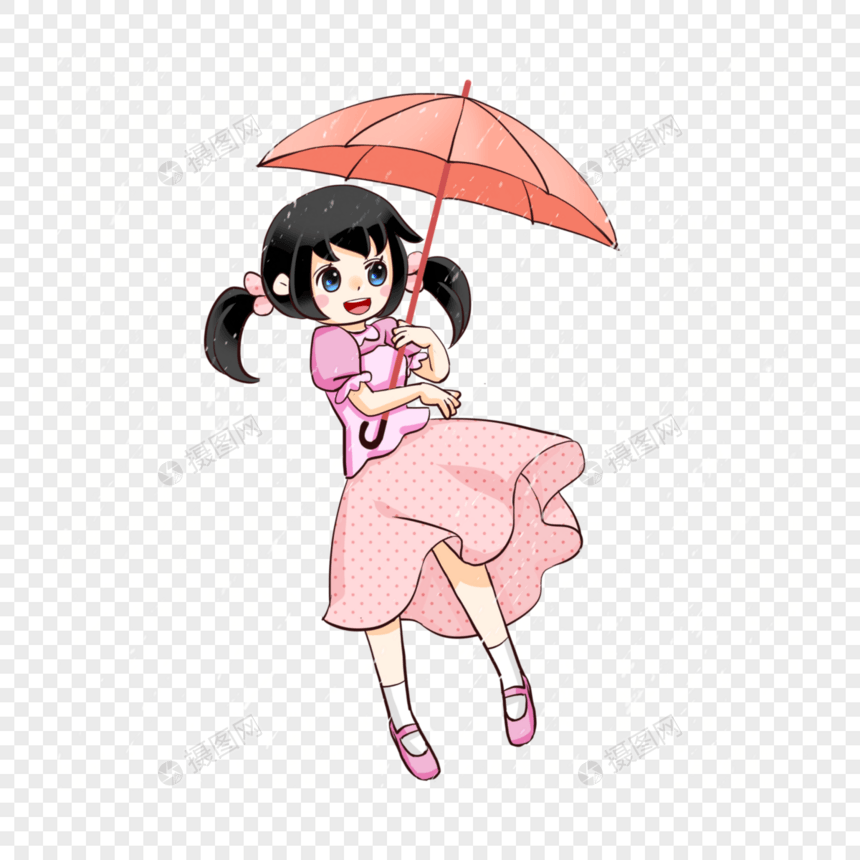 雨季雨中撑伞的女孩图片