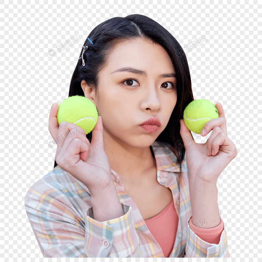 青年活力女性手拿网球图片