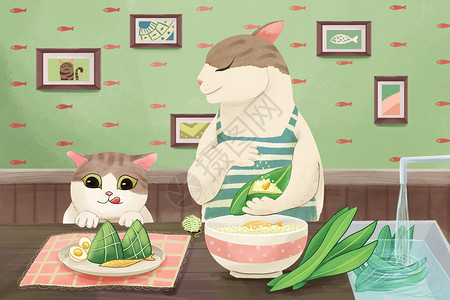 猫包包粽子的猫妈妈插画