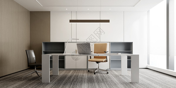 简约办公桌背景3D办公室场景设计图片