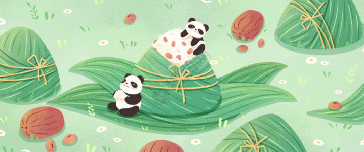 端午节粽子与熊猫banner插画gif动图图片