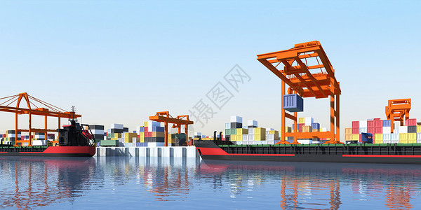 港口船舶3D码头集装箱场景设计图片