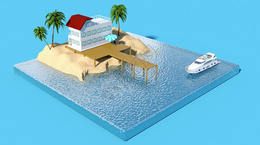 孤岛椰子树创意3D夏日场景设计图片