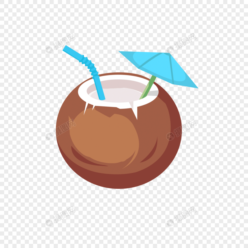 夏天椰子果汁卡通元素图片
