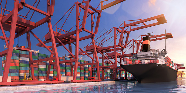 码头船舶3D集装箱场景设计图片