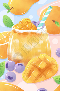 冰淇淋冷饮海报夏天手绘芒果冰插画插画
