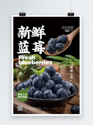 蓝莓山药新鲜蓝莓水果宣传海报模板