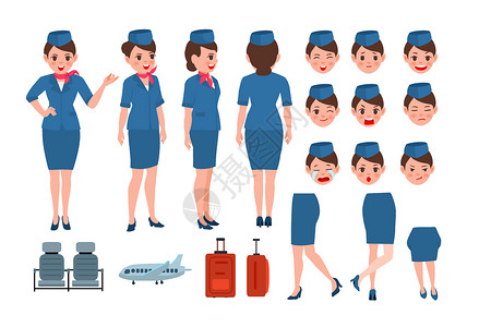 女性乘务员扁平人物动画组件背景图片
