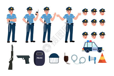 居家青年男性警察MG动画组件插画