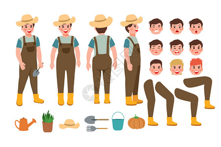 男性物素材农民和工人动画组件插画