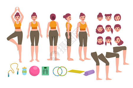 青年女性瑜伽动作瑜伽女性角色组件插画