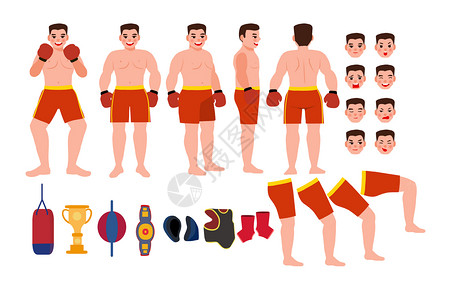 运动手套详情拳击运动员扁平人物角色MG动画组件插画