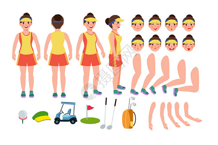 青年女性高尔夫运动球员MG动画人物组件背景图片