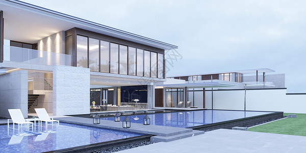 绿松石的游泳池3D豪华别墅设计图片