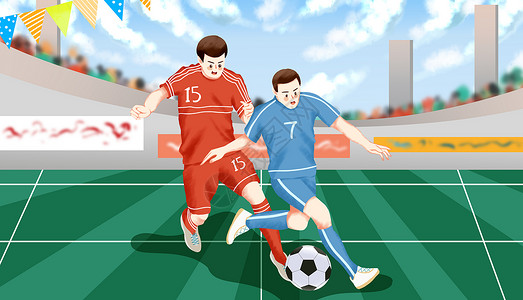 观看足球扁平绿茵场足球比赛插画插画