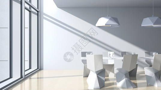 简洁吊灯现代3D办公室场景设计图片