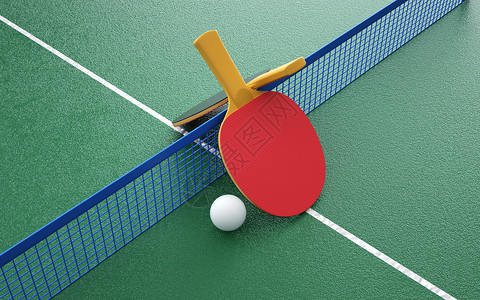 乒乓球和乒乓球拍3D运动场景设计图片