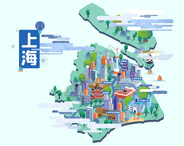上海旅游地图插画5A景区高清图片素材