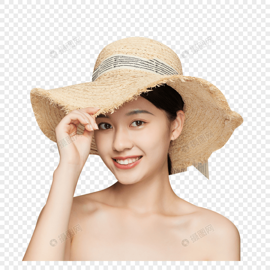 夏日清凉美女戴草帽遮阳图片