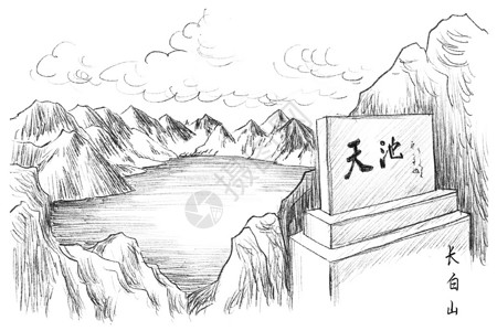 景区标志旅游风景速写延边长白山插画