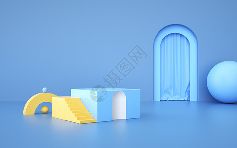拱门玩具素材蓝色几何展台背景设计图片