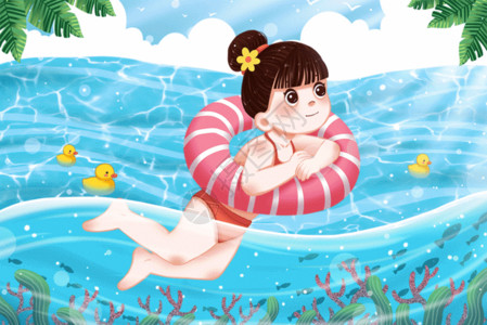 夏天泳装小女孩游泳的女孩GIF高清图片