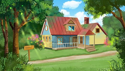 童话小屋森林壁纸场景插画图片