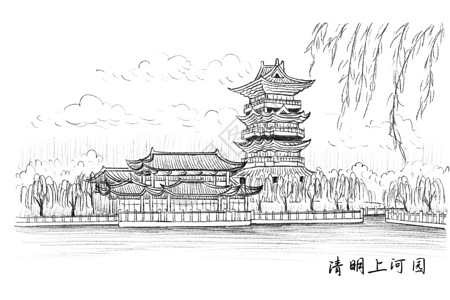 开封清明上河园旅游景点速写河南清明上河园插画