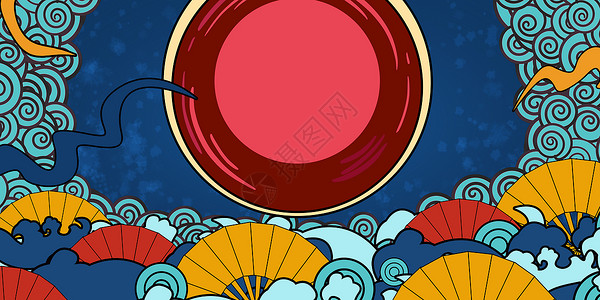 传统红色云纹国潮海报背景设计图片