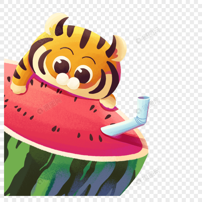 吃西瓜的老虎图片
