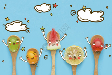 创意勺子夏日创意水果组合GIF高清图片