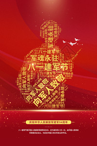 纪念唐山地震44周年海报红色大气八一建军节GIF高清图片