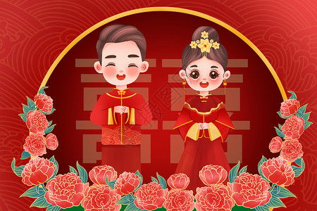 农产品包装设计七夕情侣中式婚礼插画插画