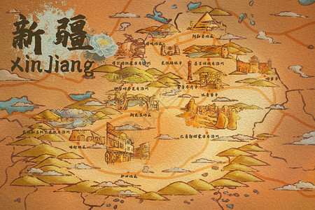 和田枣新疆省旅游地图插画插画
